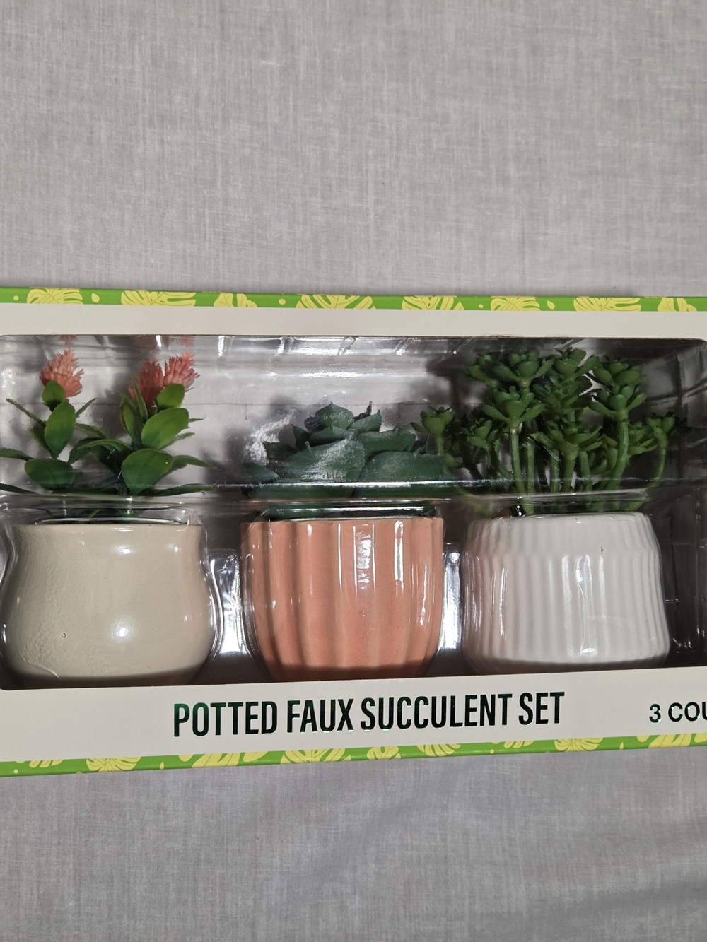 Potted Faux Succulent Trio - Cream, Peach & White Ceramic Pots